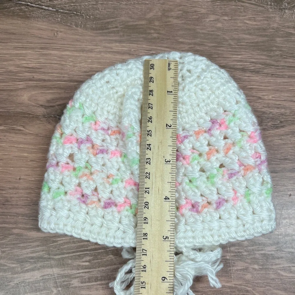 Crochet Hat and Booties Set Baby Newborn White Pink Pastel Handmade
